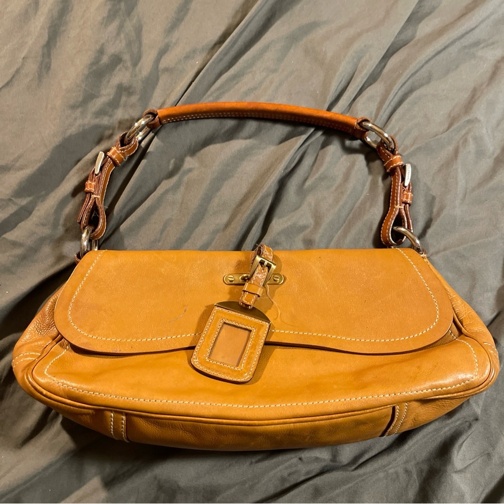 PRADA Handbag Hobo one shoulder bag Triangle logo Black Leather 50 Y2K Authentic